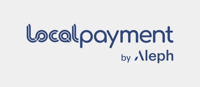 浅灰背景上的蓝色 Localpayment by Aleph 标志