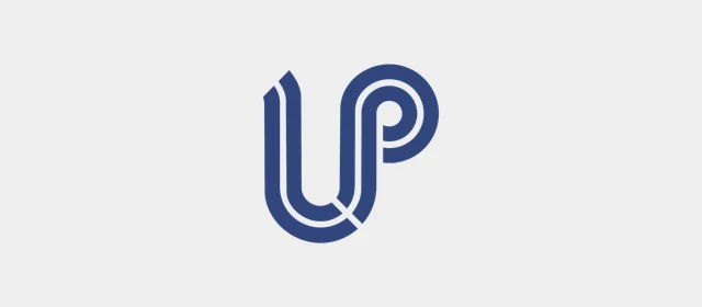 浅灰背景上的蓝色 LP 图形标志
