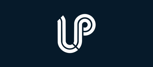 深蓝背景上的白色 LP 图形标志